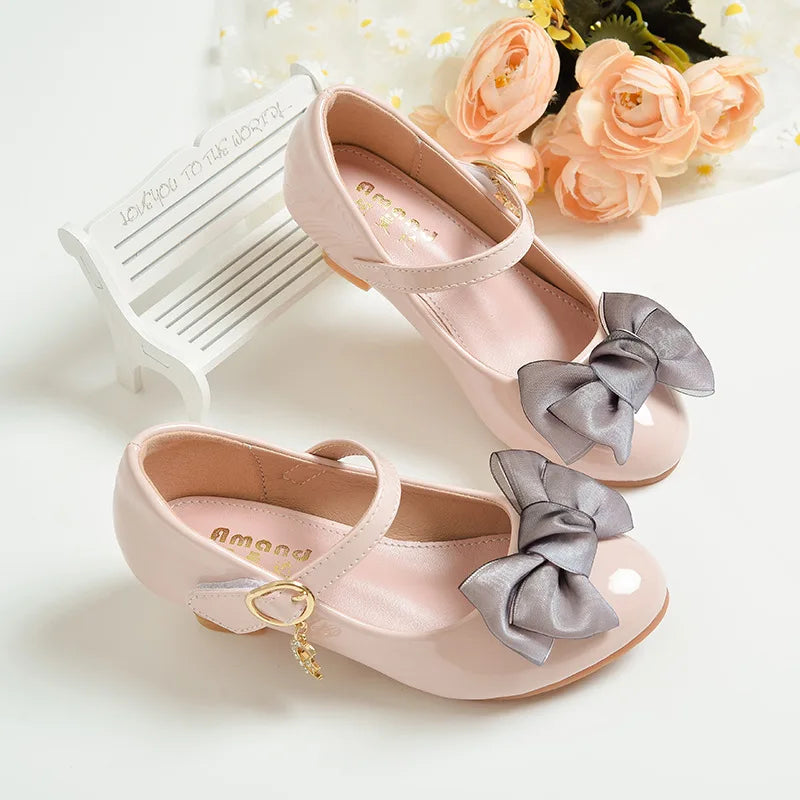 Children's Bow Princess Shoes  European Style New Flower Girls Shoes for 6Years  Elegant Children's Ball Heel Shoes for Party