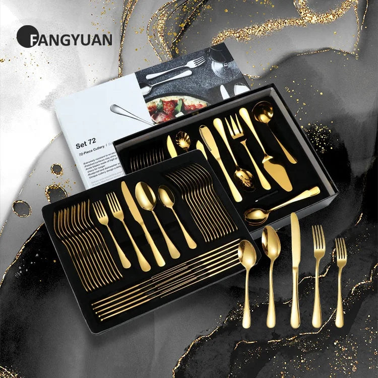 FANGYUAN Stainless Steel Hoffmayer Gold Plated 72pcs Cutlery Set Flatware with Gift Box