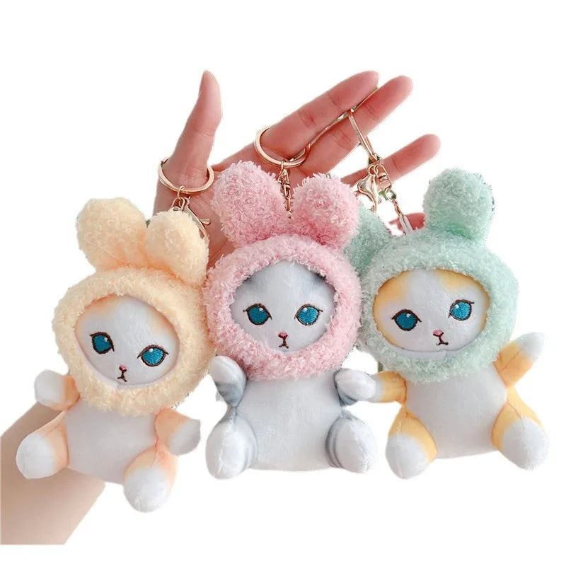Cute Shark Cat Plush Animals Toys Keychain Plushies Key Chains Kawaii Jewelry Pendant Mini Plush Dolls Gifts Rabbit Ear Keychain