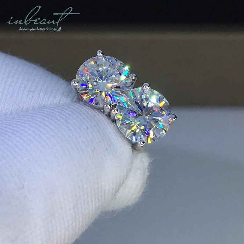 Silver 925 Original Total 8 Carat Round Brilliant Cut Diamond Test Past D Color Moissanite Stud Earrings for Women Fine Jewelry