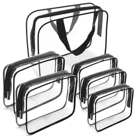 Zipper Handle Portable Travel Clear Makeup Bags Pouch Airport Airline Vacation Organization PVC Flat Bottom Makeup Bag