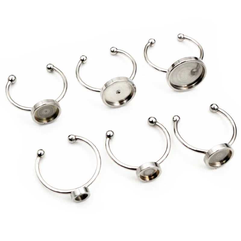 10pcs 4/8/10/12mm Stainless Steel Thick Adjustable Ring Settings Blank/BaseFit 4-12mm Glass Cabochons Bezels