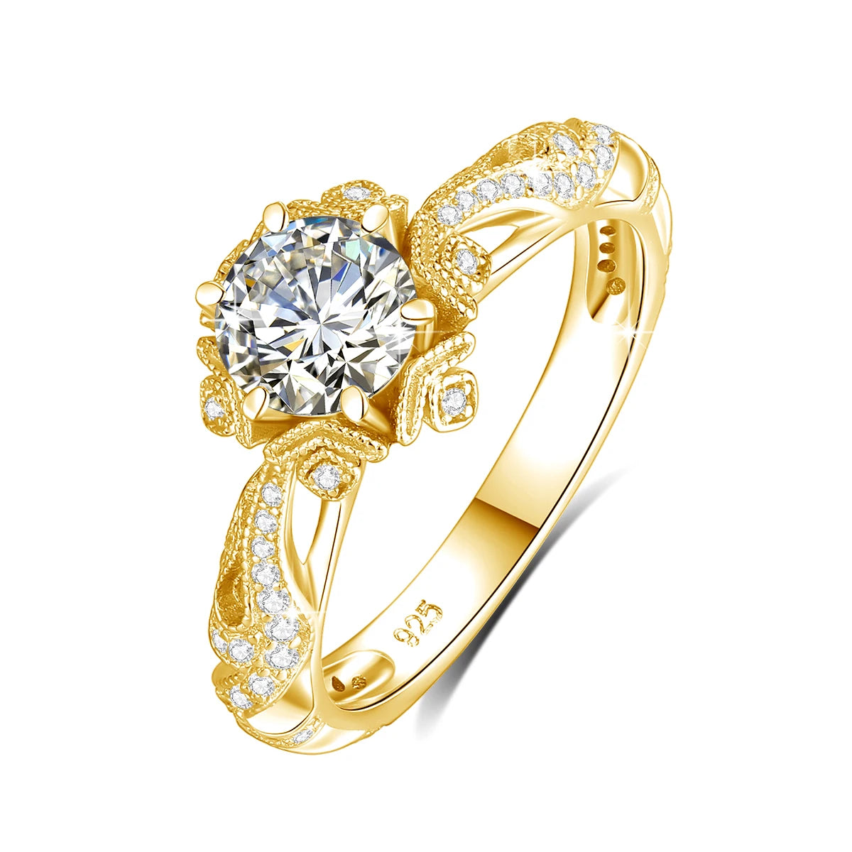 Fine Jewelry 925 Silver Platinum Plated Vintage Filigree Heart Shape Prong Setting VVS1 1 Carat Moissanite Engagement Ring for