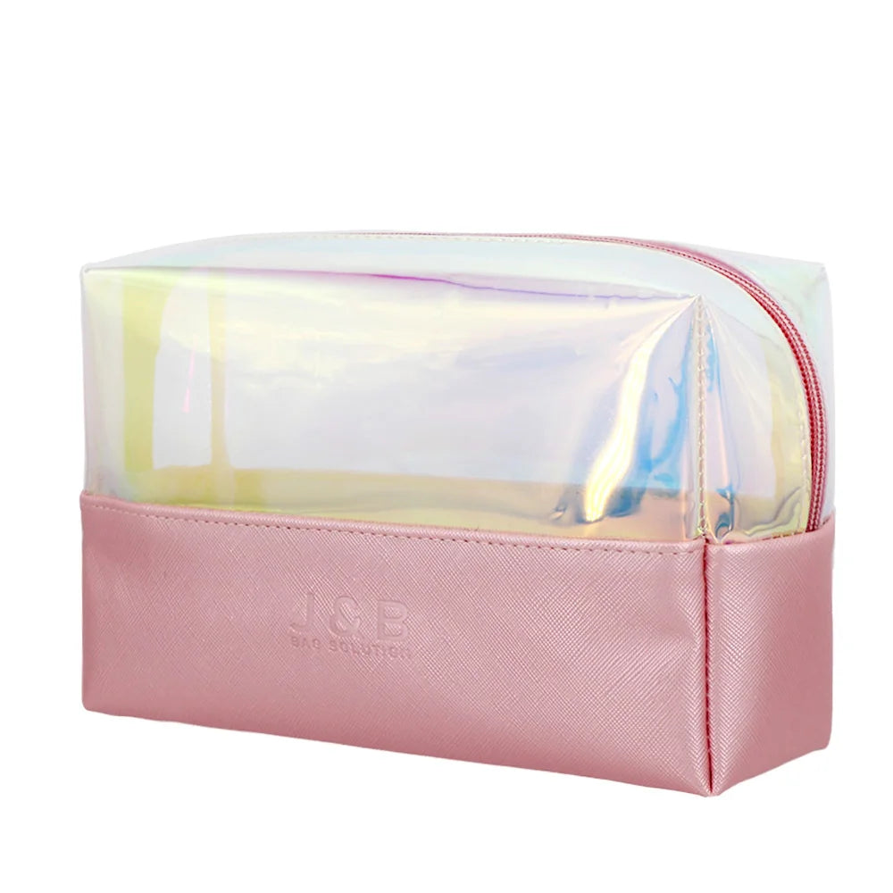 China Factory OEM Holographic TPU PU Leather Makeup Cosmetic Toiletry Organizer Storage Bag with Embossed Logo Custom