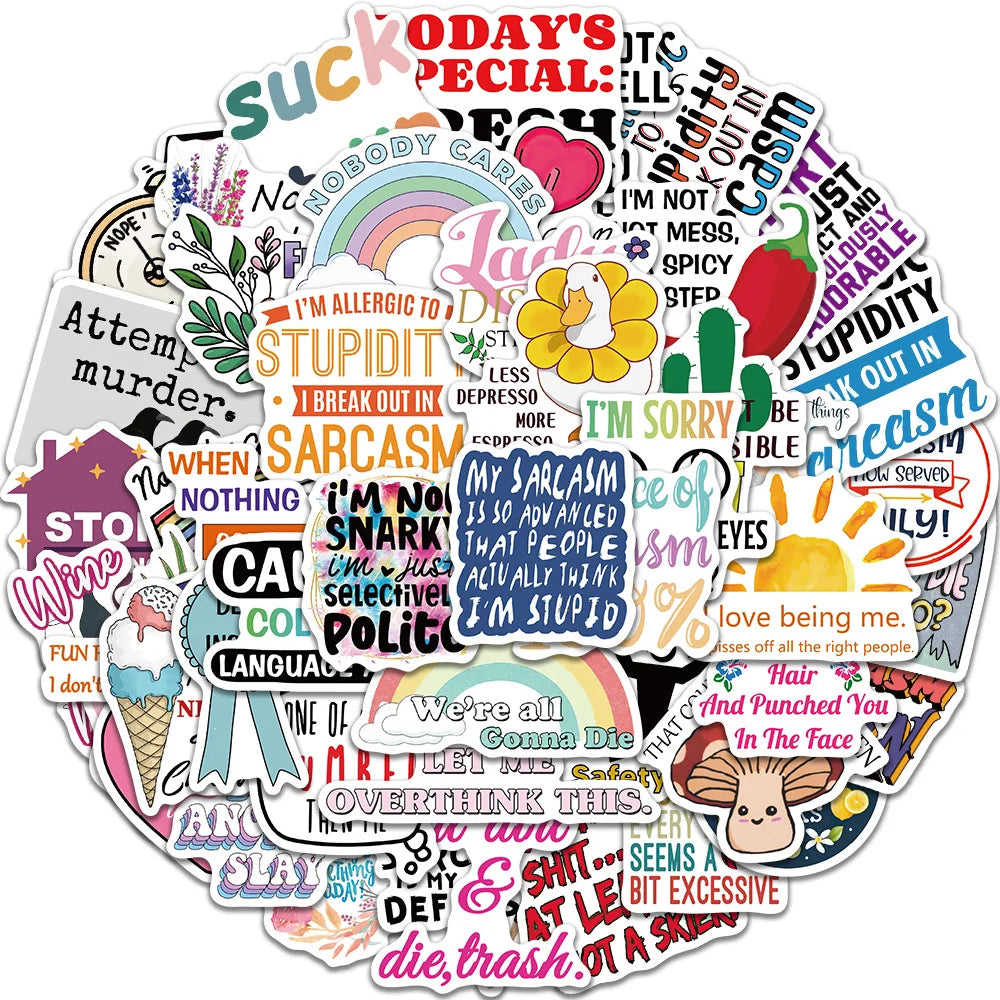 50PCS Cool Funny Snarky Word Sticker for Teens Car Skateboard Luggage Fashional Graffiti Sticker