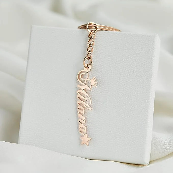 Customized Hollow Company Logo Stainless Steel Name Plated Metal Keychain English Letter Keychain