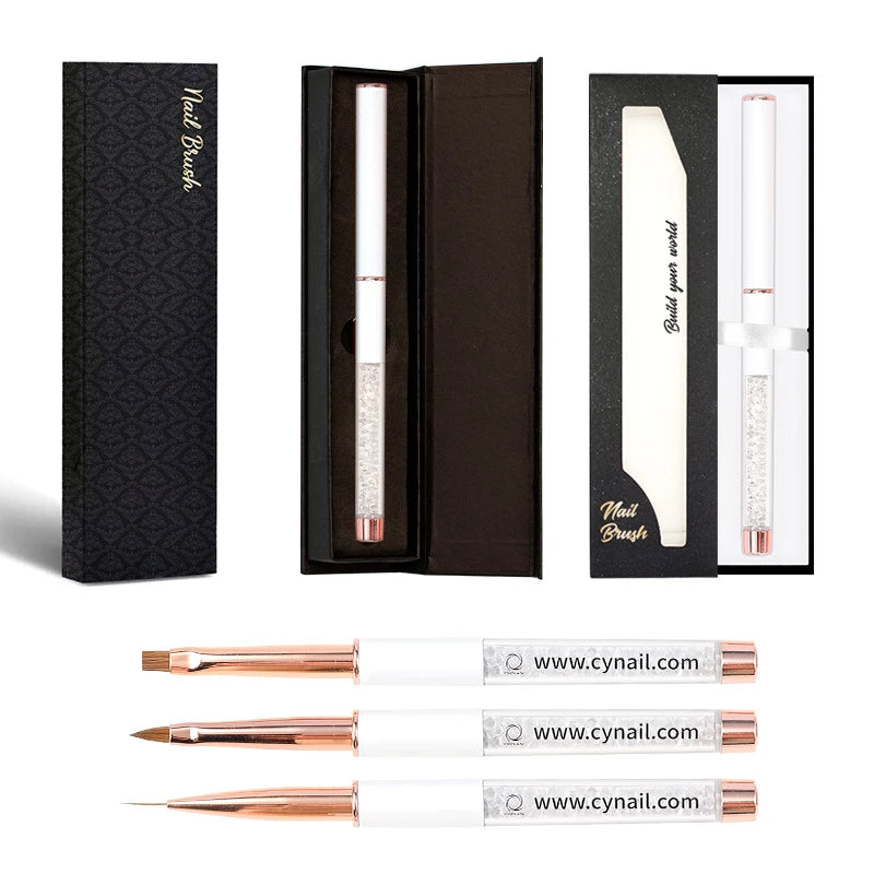 Hot Selling Nail Brush Custom Manicure Liner Design Metal Rose Gold Acrylic Extra Thin Private Label Kolinsky Nail Art Brushes