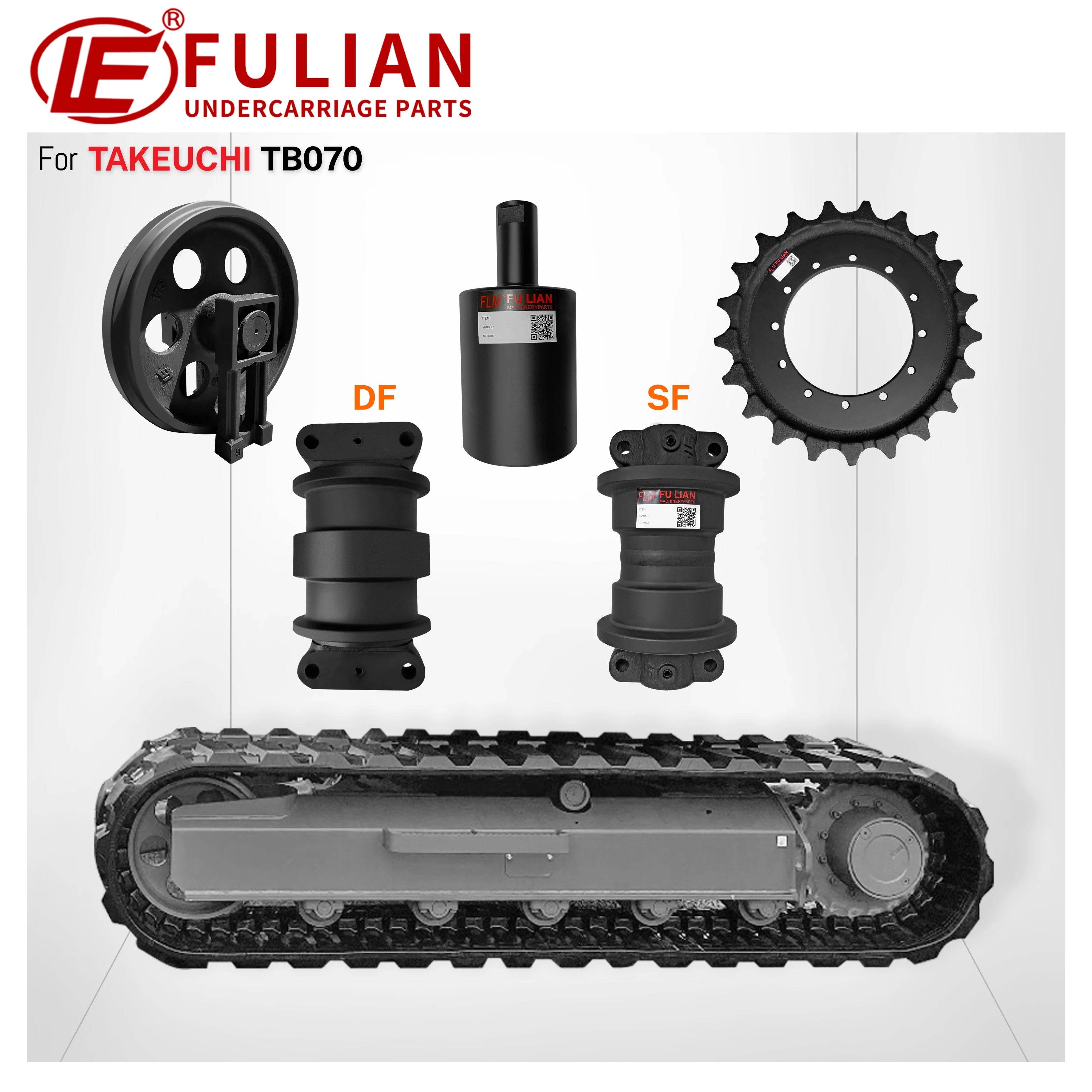TB070 Series Mini Excavator Undercarriage Parts Rubber Track Chassis Top Roller Front Idler Bottom Roller Sprocket for Takeuchi