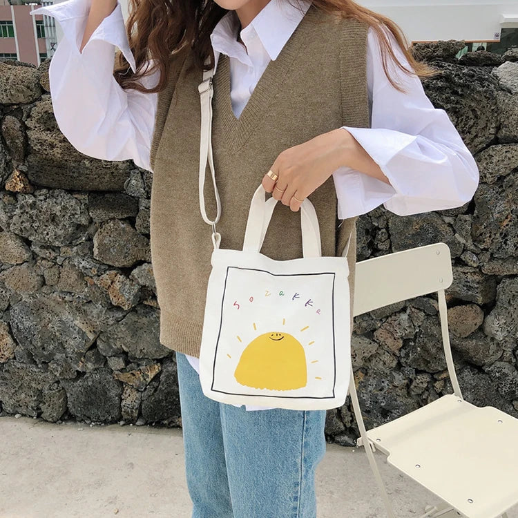 Fashion Girl Shoulder Shopping Handbag Cute Eco-friendly Solid Color Canvas Tote Bags Pocket Customizable Design Hasp Closure MegaBDM