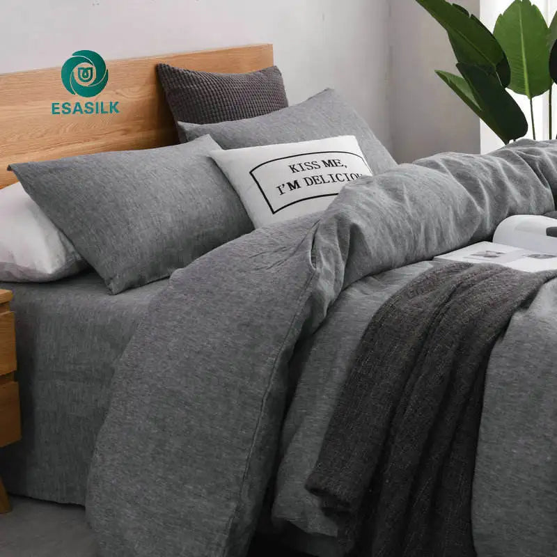 Pure Natural French Flax Linen Bed Sheets Set King Size Gray Woven Technique Linen Bedsheets for Bedroom Bedding