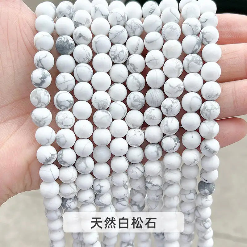 Matte Frosted White Howlite Beads Clear Natural Gemstone Loose Beads for DIY Bracelets Handmade Jewelry Making 1mm Hole Diameter