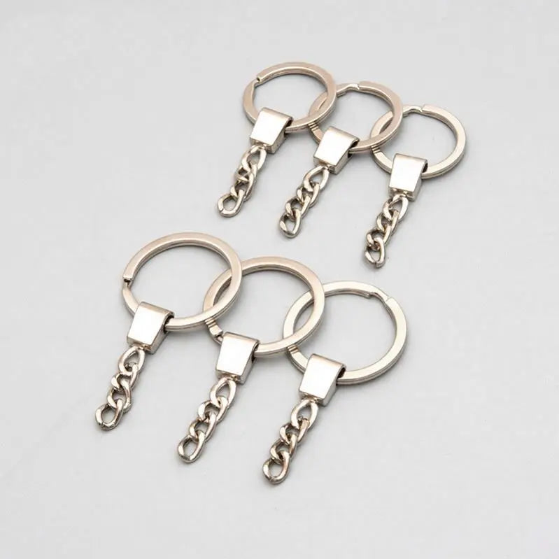 Promotion 25-30mm Metal Flat Split KeyRing with Chain Flat Alloy Split Flat Keyring Bulk Jewelry Making Diy Keychain Accessories