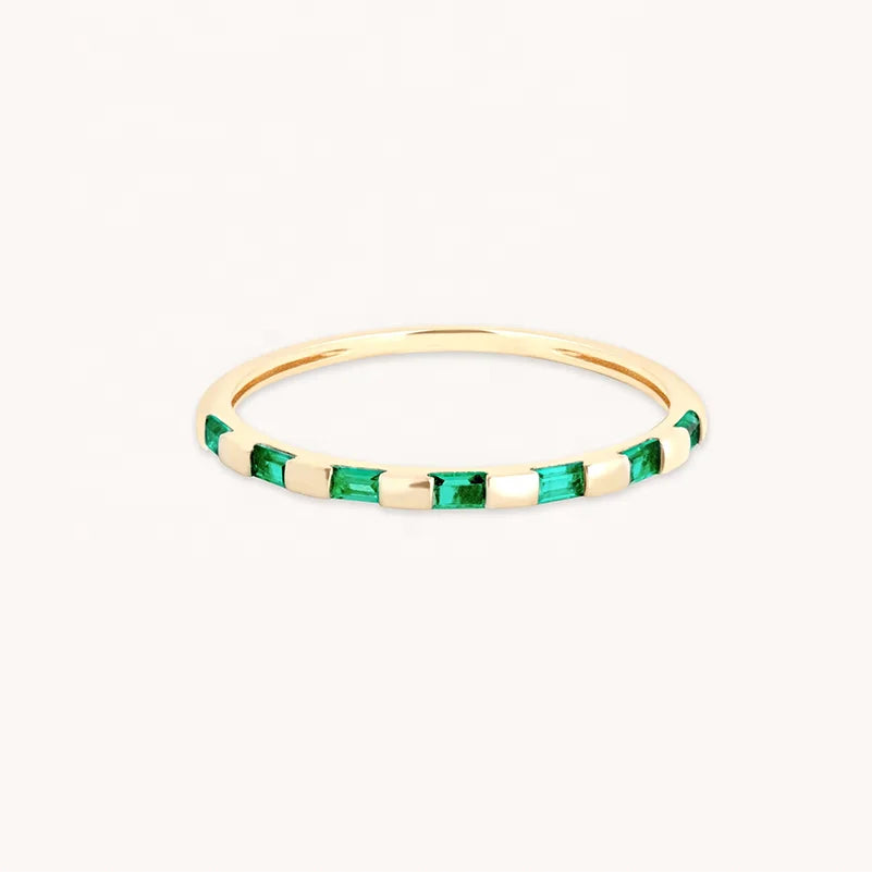 LOZRUNVE Silver 925 Dainty Emerald Baguette Metal Rectangle Stackable Ring Women Jewelry Wholesale