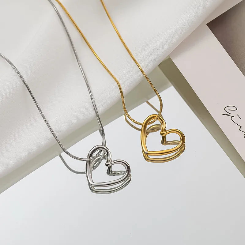 Gold Silver Plating Heart Pendant Necklace Stainless Steel Collana Con Cuore Waterproof Hollow Heart Necklace