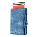 Men's Cowboy PU Leather Card Holder Wallet with RFID Blocking Pop-Up Function Button Closure for Secure Bank Credit Card Storage