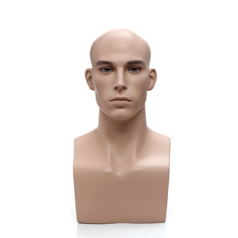 H1114   Male Head Mannequin Fiberglass Shoulder Head Realistic Man Mannequin for Wig Display Hat Display Dummy