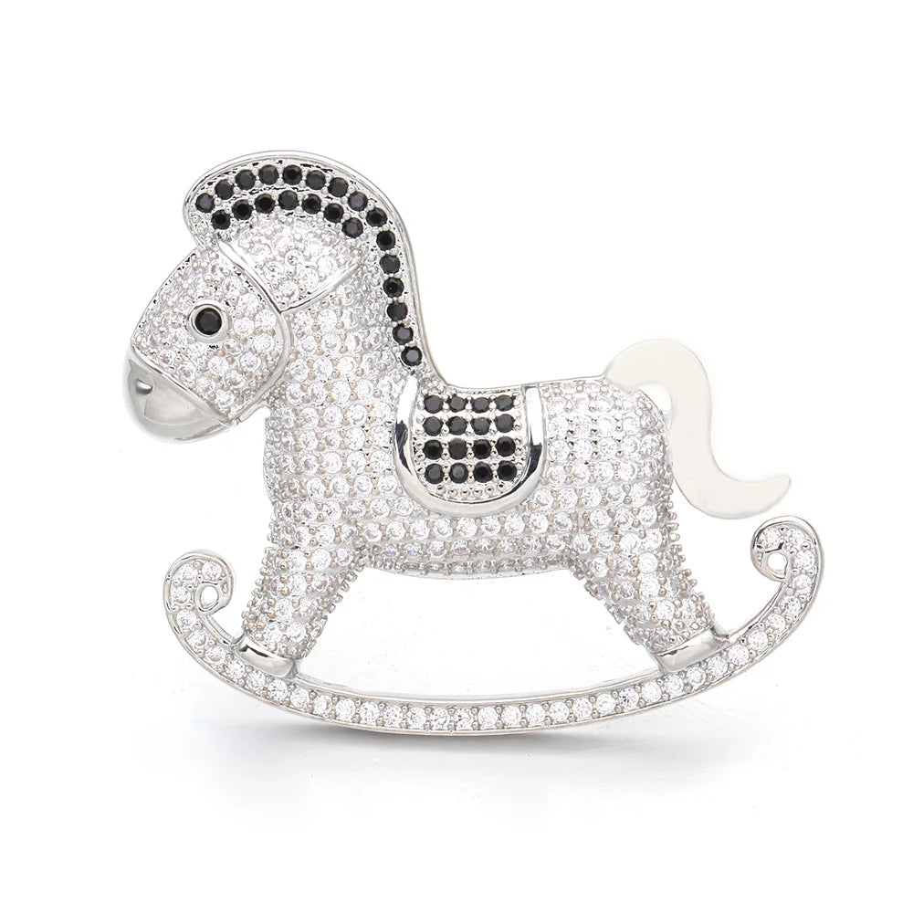 Factory supply metal crystal horse shape brooch clip korean brooches women custom brooches for women lady and girls cute lovely