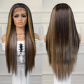 Japan Fiber 13x4 Lace Front Wigs Brown Highlight Golden Synthetic Long Straight Wig With Baby Hair for Women Cosplay180 Density