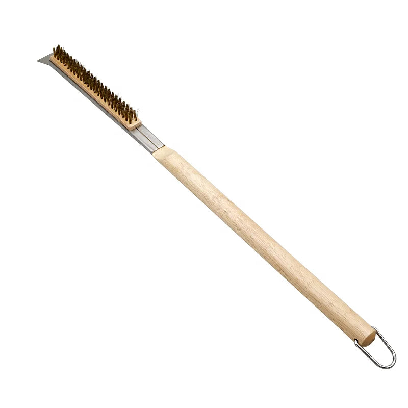 Long-Handle Stainless Steel Pizza Oven Brush with Scraper Pizza Stone Brush Essential Pizza Tools