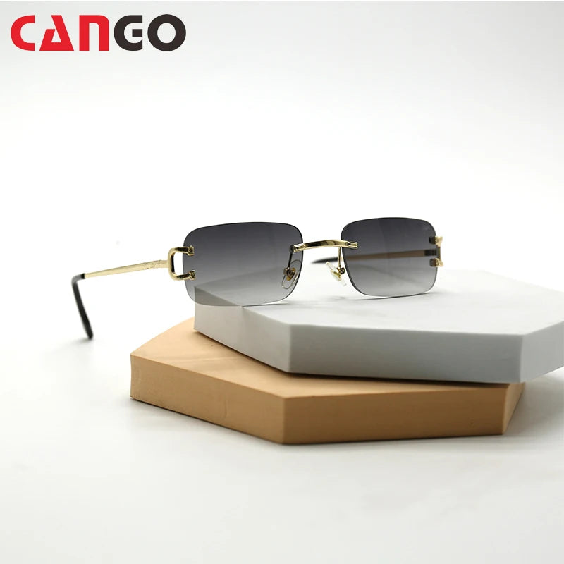 Classic Metal Rimless Square Frame Sun Glasses Anti Blue Light Lens High Quality Cycling Men Uv400 Sunglasses