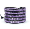 Wholesale Crystal and Rhinestone Beaded Bangle Mixed Indian Amethyst Bead Leather Wrap Bracelets Antique Bronze Plated Religious