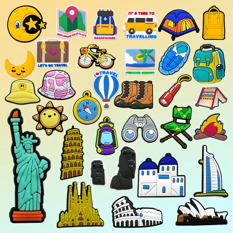 Customized Wholesale Pvc Travel Clog Sandal Accessories Statue of Liberty Shoes Decorations Scenic Spots Compass Shoe Charms