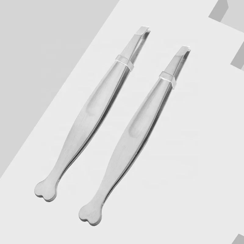 Wholesale Professional Stainless Steel Slanted Tip Eyebrow Tweezer Hair Removal Brow Shaping Beauty Tool with Brow Clips