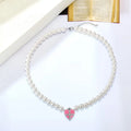New Arrivals Pink Enamel Heart Shaped Necklace Personalized White Shell Pearl Choker Necklaces for Girls Women Gift