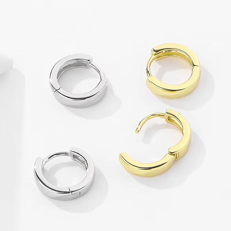 Delicate 925 Sterling Silver Simple Glossy Many Size Gold Plated 18K Thick Hoop Earring Ladies Gift