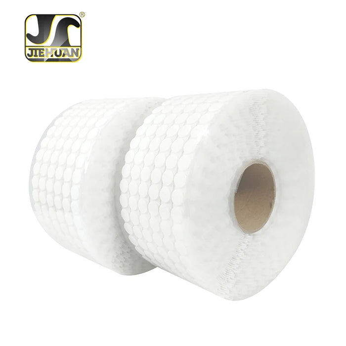 JIEHUAN Eco-friendly Custom 50mm Nylon and Polyester Loop Adhesive Versatile Dot Hook & Loop Self-Adhesive Double Sided