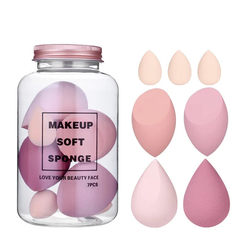 7pcs Set Cosmetic Puff Foundation Powder Smooth Cream Blending Multi Shape Water Face Beauty Makeup Sponge with Bottle
