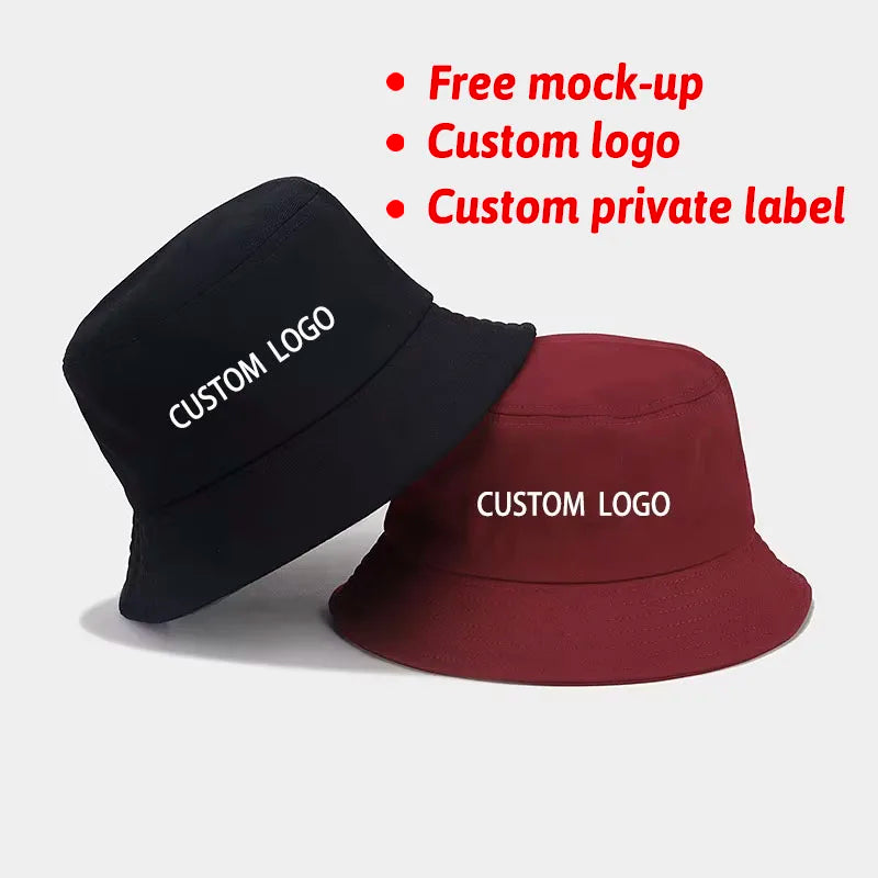 Summer Cotton Flat Top Travel-friendly 3D Embroidery Wide Brim Outdoor Sport Visor Solid Color Bucket Hat for Men Women