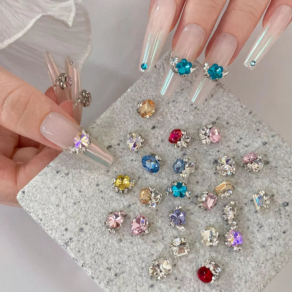 Premium 3D Nail Charms Light Luxury Stacked Nail Accessories with Color Shining Rhinestone and Alloy for DIY Mixing Size