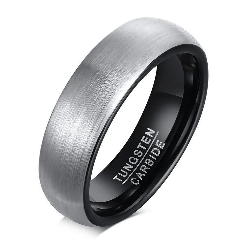 High End Grey Black Rose Gold Brushed Tungsten Carbide Steel Ring 6MM Temperament Wedding Engagement Ring for Men Comfort Fit