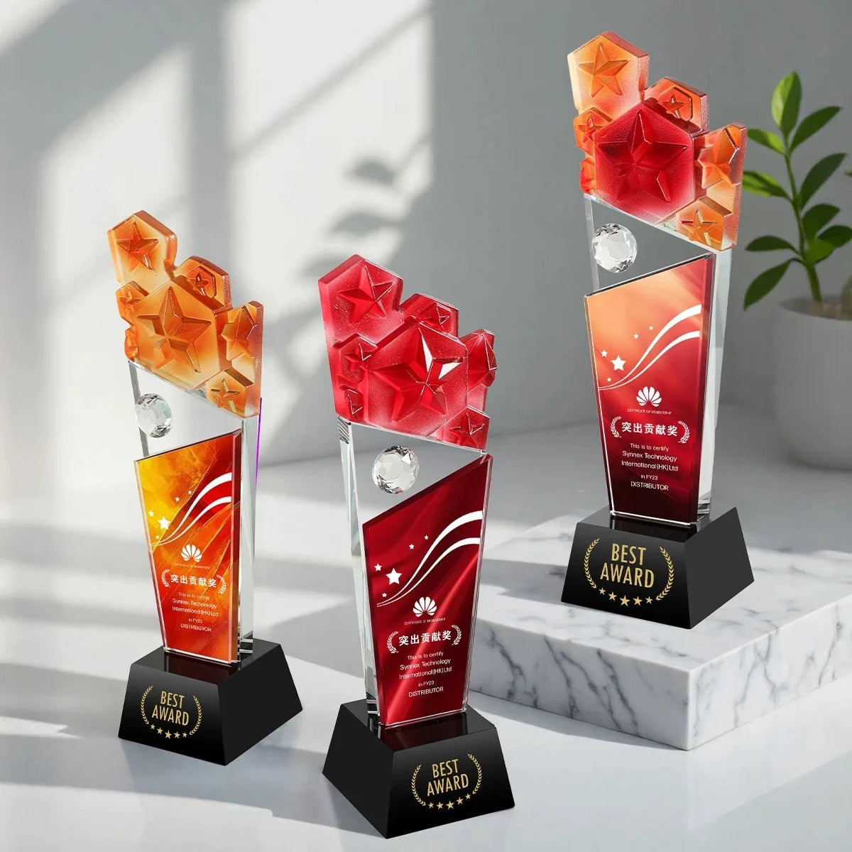 New Design Color Glaze Diamond Crystal Glass Awards Plaque Trophy MH-J0989