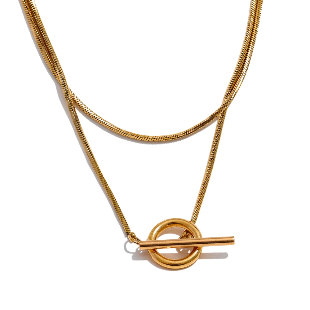 JINYOU 995 Stainless Steel Double Layer Stacking Chain Basic Necklace Gold Color Fashion Daily Jewelry Bijoux Women