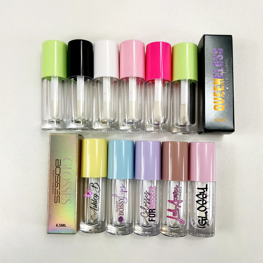 6.5ml Custom logo Empty Purple Yellow pink White Lipgloss Containers Big Applicator Thick Brush Lip Gloss Tube