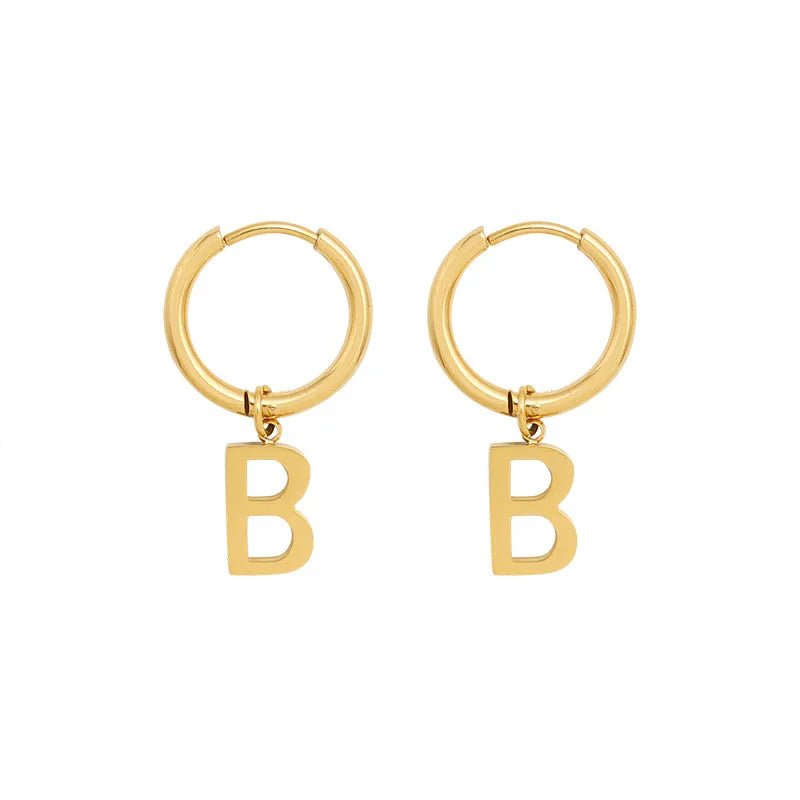 European and American Ins Cold Style New Fashion Retro Alphabet B Earrings Titanium Steel Ornament Letters Earrings Female