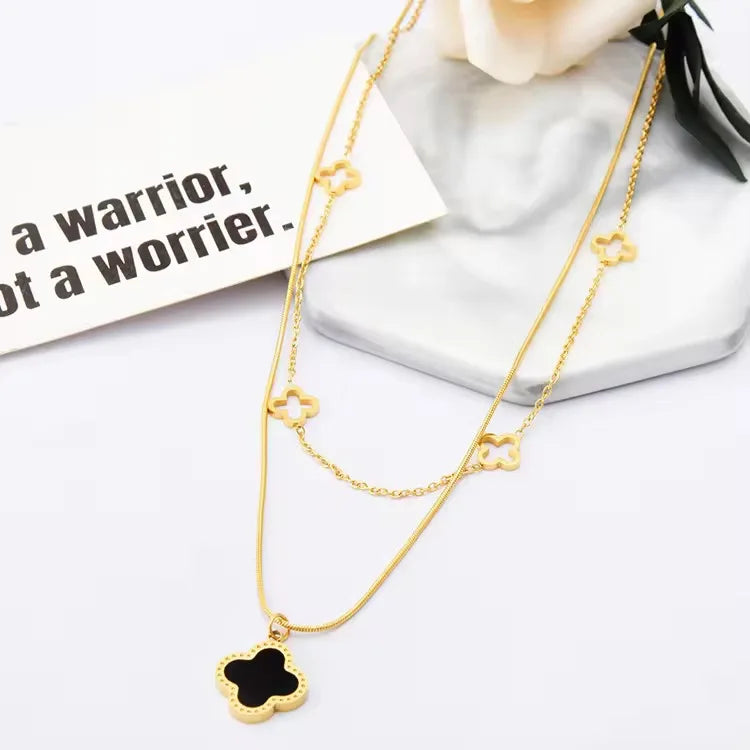 Customized Fashion Jewelry 18K Gold Plated Stainless Steel Four Leaf Pendant Link Chain Necklace for Women Gifts