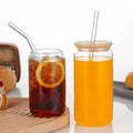 Top Sellers Cola Soda Beer Juice Clear Can Shaped Glass Cup With Bamboo Lid and Straw