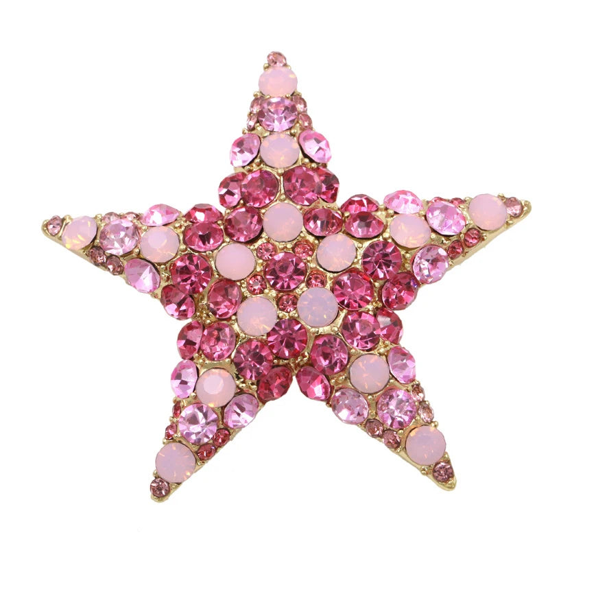 Fashion Starfish Brooch With Rhinestones Lovely Gold Metal Jewelry Pin for Weddings and Parties