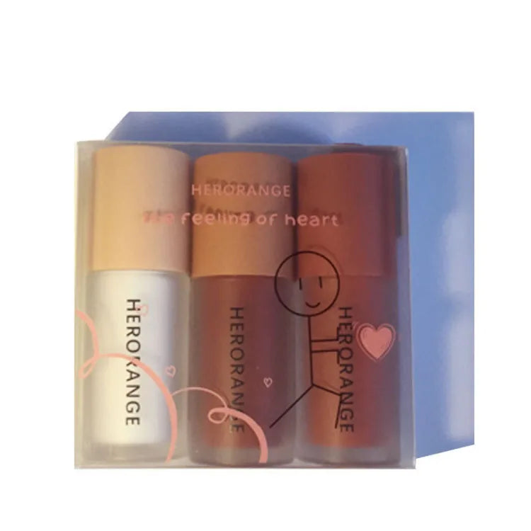 New Package Frosted Box One Box 3 Lip Gloss Set HERORANGE Heart Lip Glaze Set