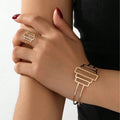Jachon New Arrivals Geometric Shape Bracelet Ring Jewelry Set Gold Adjustable Opening Cuff Fashion Bangle  for Women