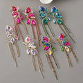 Fashion Gold Plated Glass Crystal Tassel Earrings Women Long Rhinestone Flower Tassel Earrings Statement Jewelry