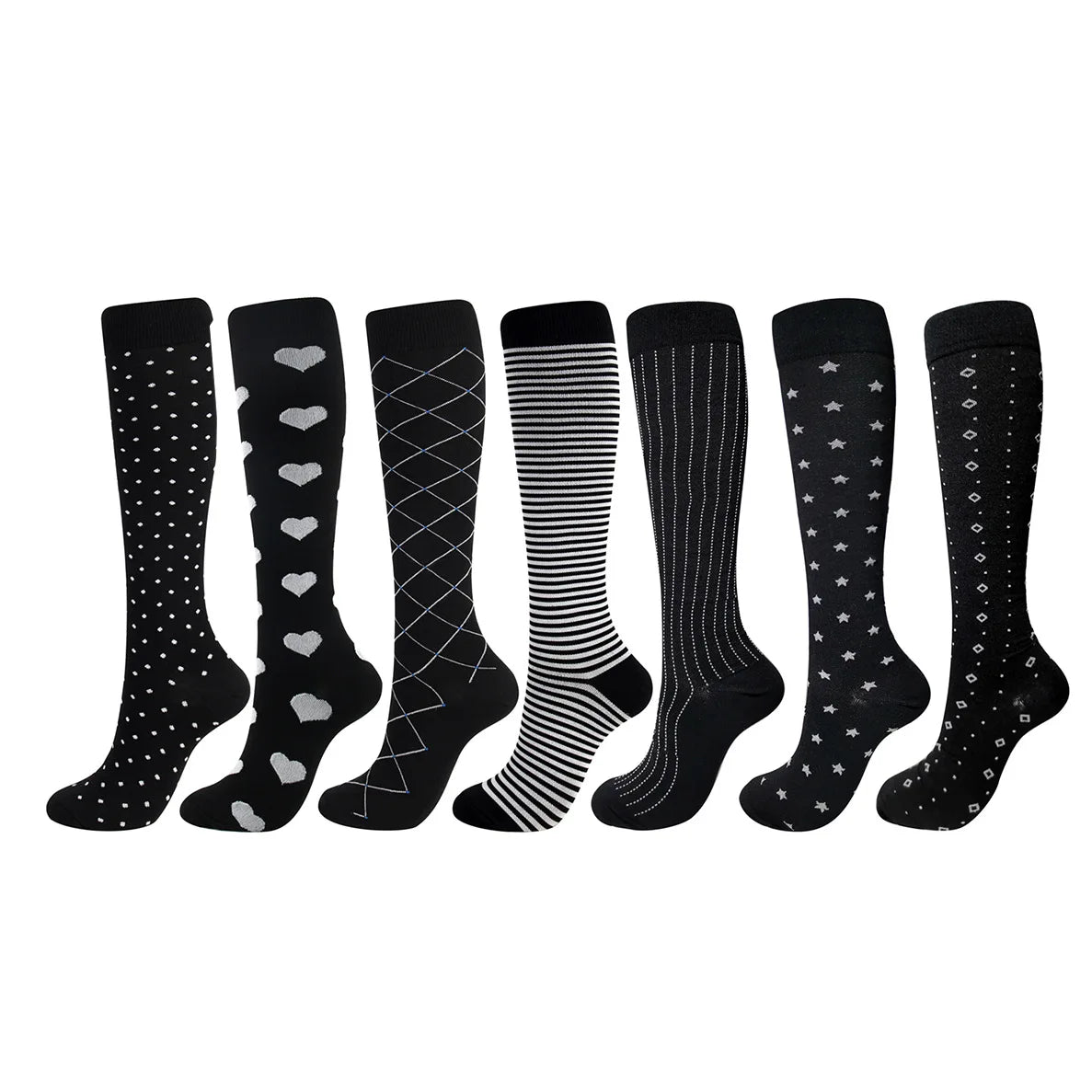 Xianghui Quality Sport Breathable Black Color With Different Pattern Knee High Unisex Cotton Compression Socks