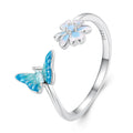 Brand Jewelry 925 Sterling Silver Blue Enamel Butterfly Open Ring for Women Fine Jewelry Wedding Gift Silver Ring SCR911