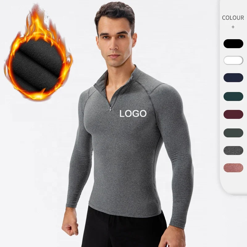 Men Cool Quick Dry Half Zip Sport T Shirt Customized Crew Neck Bodybuilding Fitness Training Gym Top Custom Sportswear