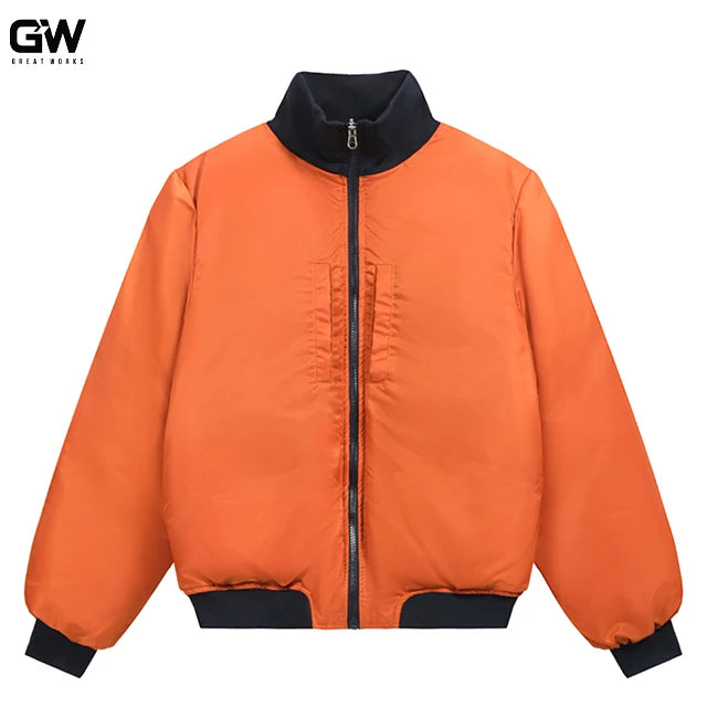 High Visibility Orange Padded Bomber Jacket - Warm Winter Coat for Streetwear & Casual Daily Wear