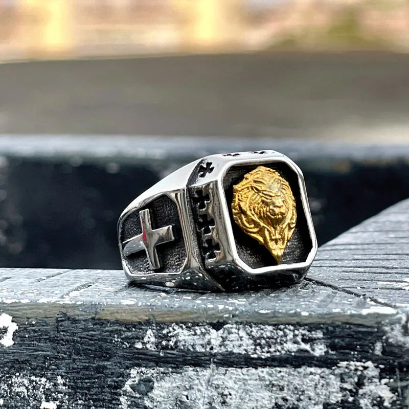 OAHLAN Wholesale Fashion Jewelry Gold Plated Lion Head Design Stainless Steel Rings for Men