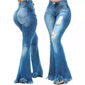 New Trendy Denim Stretch Slim Fit Flared Trousers Woman High Waist Skinny Torn Jeans